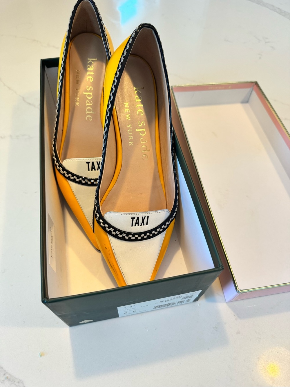 Kate Spade Gogo Yellow and White 'Taxi' Pointed-Toe Flats